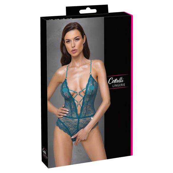 Cottelli - koronkowe body z otworem, zielone - XL