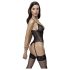 Cottelli - koronkowe body z podwiązkami, otwarte (czarne) - M