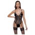 Cottelli - koronkowe body z podwiązkami, otwarte (czarne) - L