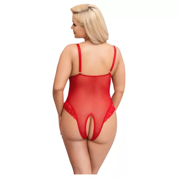 Cottelli Curves - body z przezroczystej koronki - czerwony - 3XL
