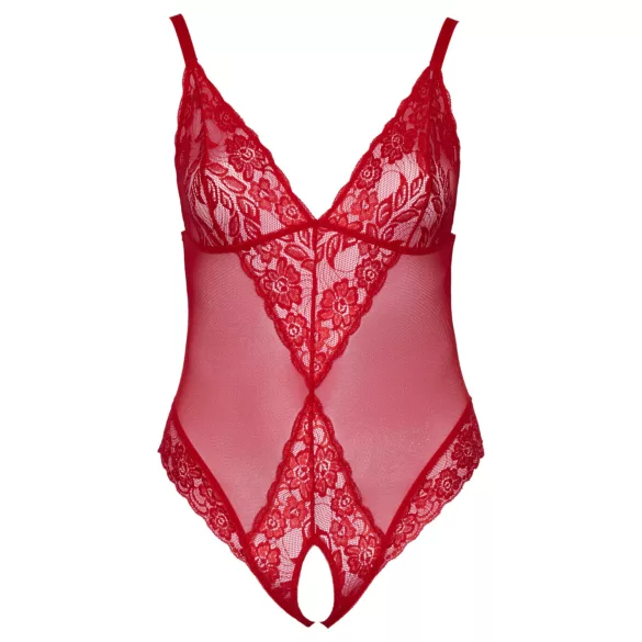 Cottelli Curves - body z przezroczystej koronki - czerwony - 3XL