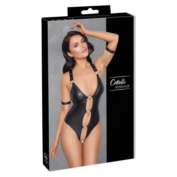 Cottelli Bondage - połyskujące gorsety z pierścieniem (czarne) - L