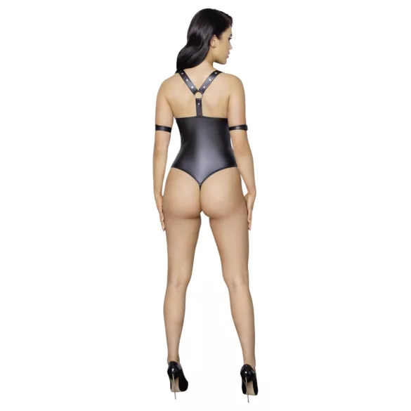 Cottelli Bondage - body erotyczne otwarte z pierścieniem - błyszczące czarne - L
