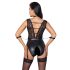 Cottelli Bondage - koronkowe body z kołnierzem (czarne) - M
