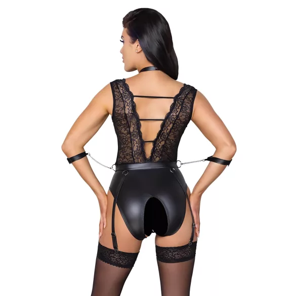Cottelli Bondage - body koronkowe z kołnierzem - czarne - L