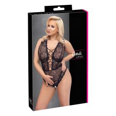  Cottelli Curves Plus Size - body damskie przezroczyste wzorzyste - czarne