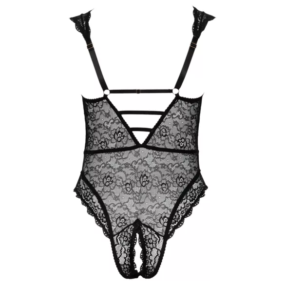 Cottelli Curves Plus Size - body damskie przezroczyste wzorzyste - czarne - 90D/XL