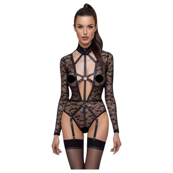 Cottelli - przezroczyste body z paskami (czarne) - L