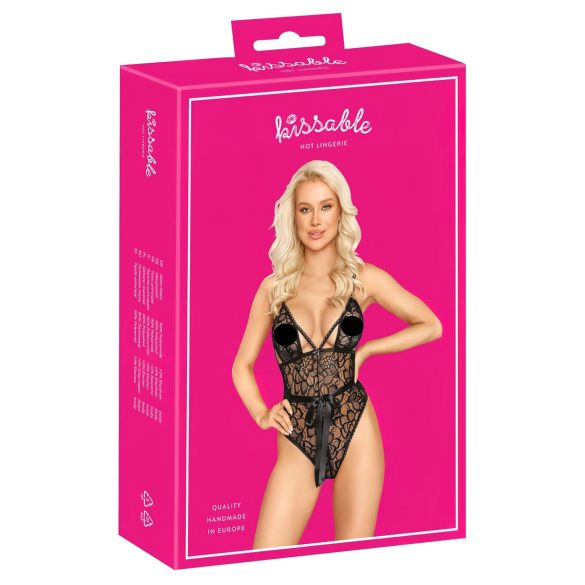 Pocałunek - koronkowe body (czarne) - L/XL