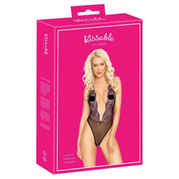 Kissable - czarne body z różowym haftem - L/XL