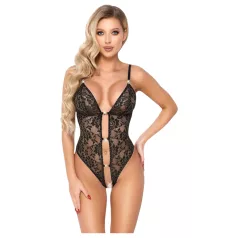 Abierta Fina - otwarta, koronkowe body z cyrkoniami (czarne)