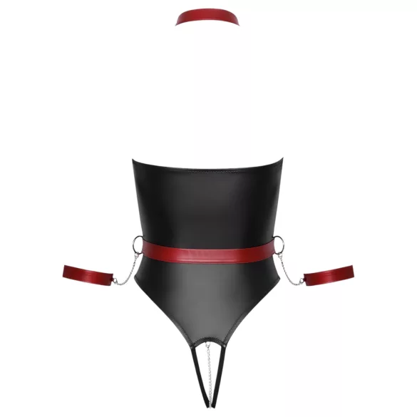 Cottelli Bondage - body z kajdankami na ręce - błyszczące - czarne