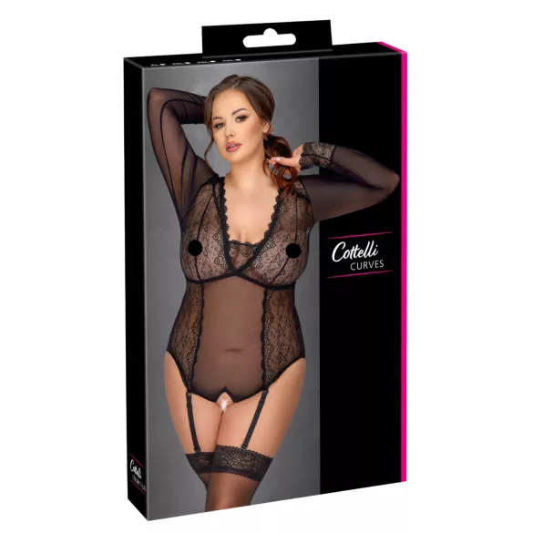 Cottelli Curves - przezroczyste body (czarne) - 2XL