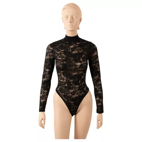Cottelli - koronkowe body z długim rękawem (czarne) - S - M