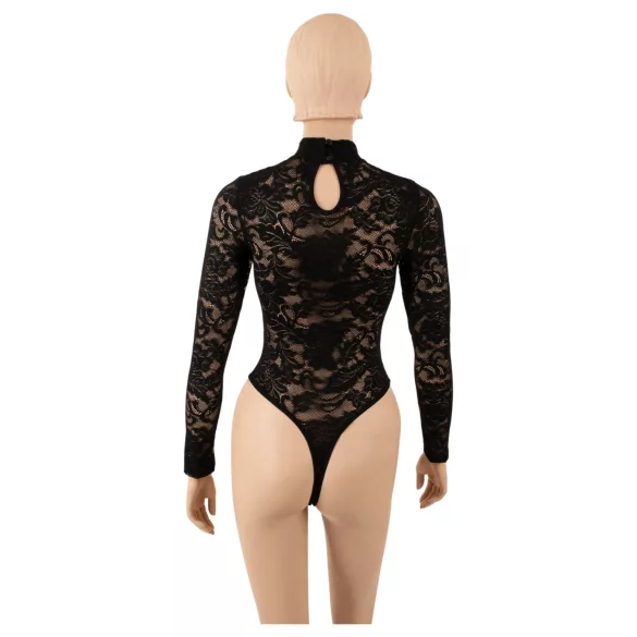 Cottelli - koronkowe body z długim rękawem (czarne) - S - M