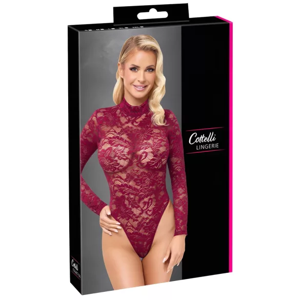 Cottelli - prześwitujące koronkowe body (czerwone) - L