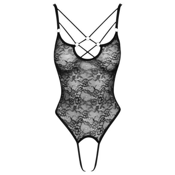 Cottelli - koronkowe body z otwartym krokiem - prześwitujące - czarne - M