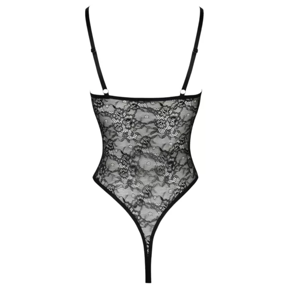 Cottelli - koronkowe body z otwartym krokiem - prześwitujące - czarne - M