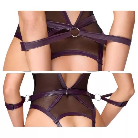 Cottelli Bondage - otwarty body i kajdanki na ręce (czarne)