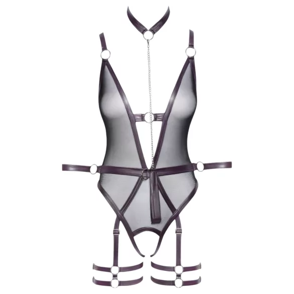 Cottelli Bondage - otwarty body i kajdanki na ręce (czarne) - XL