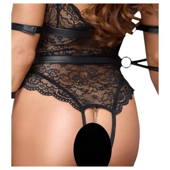 Cottelli Bondage - body otwarte - koronka - czarny