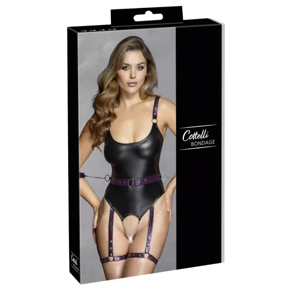Cottelli - body erotyczne otwarte z kajdankami - czarny - L