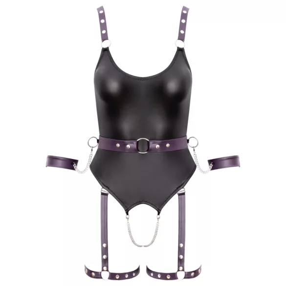 Cottelli - body erotyczne otwarte z kajdankami - czarny - L