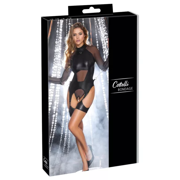 Cottelli Bondage - przezroczysty top z kajdankami - czarny