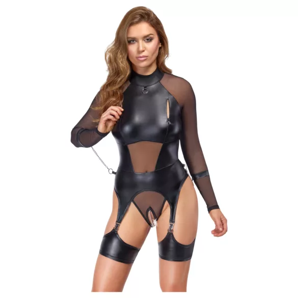 Cottelli Bondage - przezroczysty top z kajdankami - czarny - M