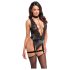 Noir Libido - czarny bodystocking z pasem do pończoch - L