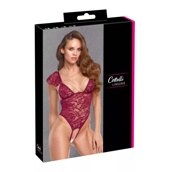 Cottelli - body z koronką i perełkami - czerwony
