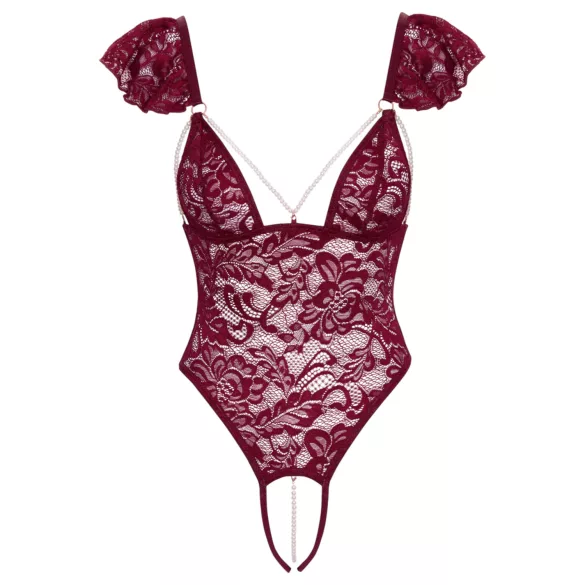 Cottelli - body z koronką i perełkami - czerwony