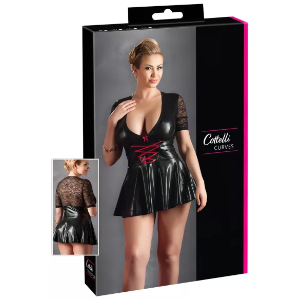 Cottelli Plus Size - sukienka błyszcząca - czerwony gorset - czarna - XXXXL