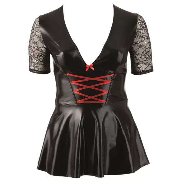 Cottelli Plus Size - sukienka błyszcząca - czerwony gorset - czarna - XXXXL