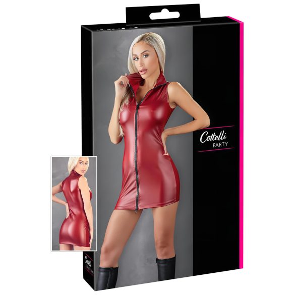 Cottelli Party – błyszcząca mini sukienka na zamek (czerwona) - XL