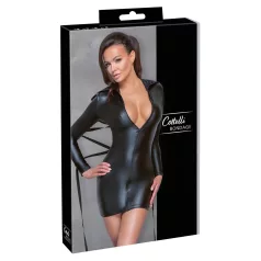   Cottelli Bondage - sukienka lateksowa z paskiem do wiązania - czarna - M