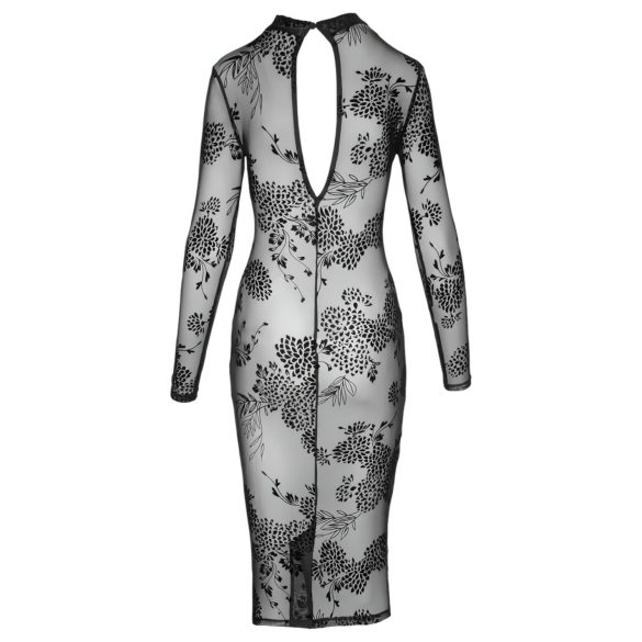 Noir - przezroczysta, kwiecista sukienka z długim rękawem (czarna)