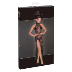 Noir - sukienka długa przezroczysta w kwiaty - czarna