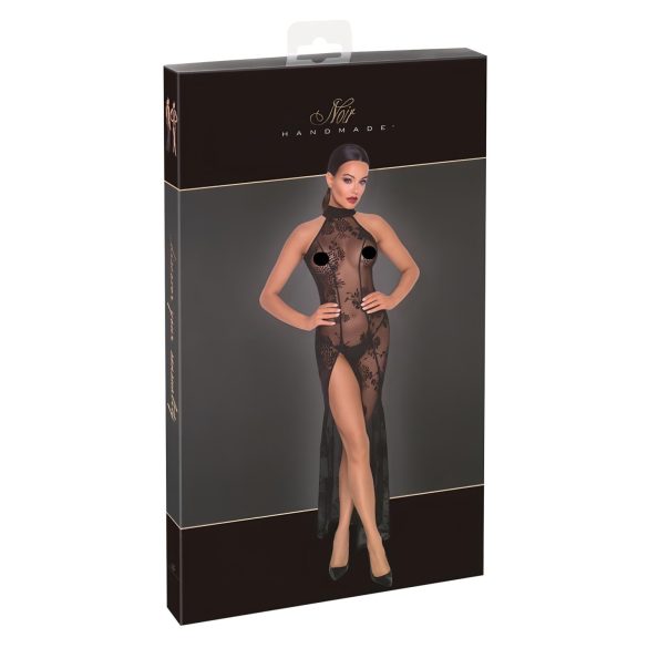 Noir - sukienka długa przezroczysta w kwiaty - czarna - L