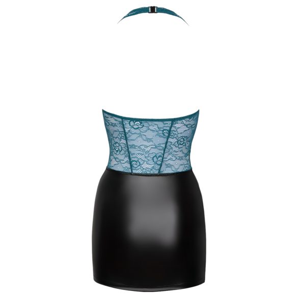 Cottelli - sukienka mini sznurowana koronka błyszcząca czarno-zielona - XL