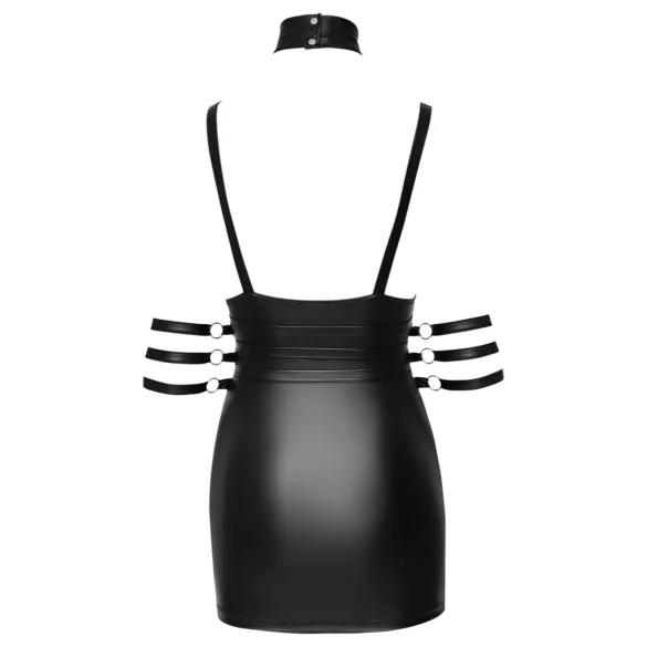 Cottelli Bondage - sukienka mini z kołnierzem - błyszcząca - czarna