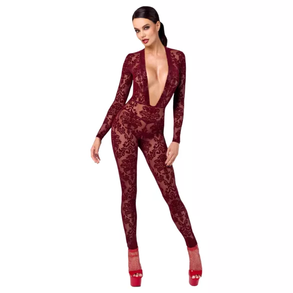Noir Kink Royal - bodystocking siateczkowy - przezroczysty czerwony - M