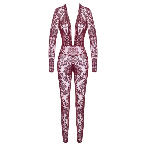 Noir Kink Royal - bodystocking siateczkowy - przezroczysty czerwony - M
