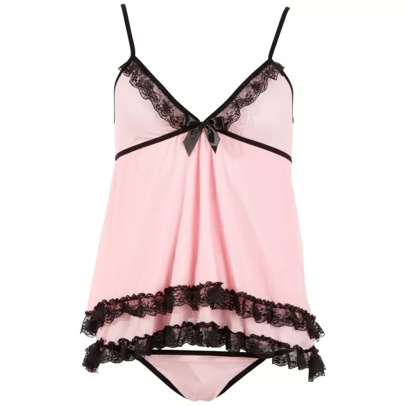 Cottelli - babydoll koronkowy z falbanką - czarny