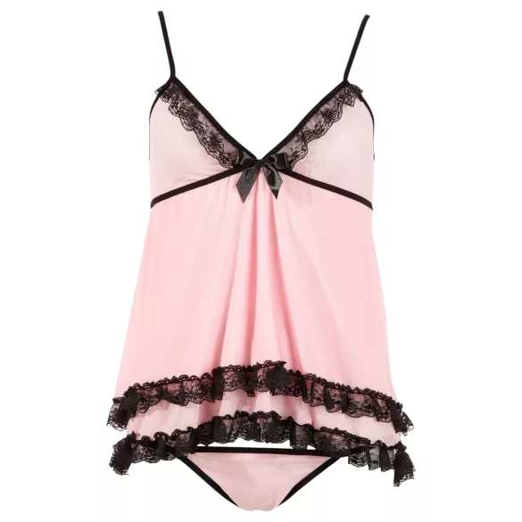 Cottelli - babydoll koronkowy z falbanką - czarny - L