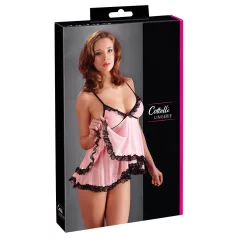 Cottelli - babydoll koronkowy z falbanką - czarny - XL