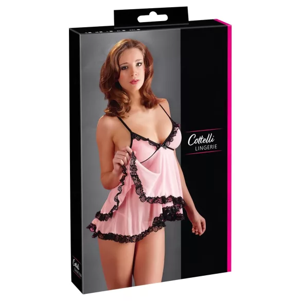 Cottelli - babydoll koronkowy z falbanką - czarny - XL