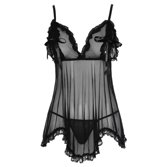 Cottelli - babydoll z falbankami - czarny - XXL