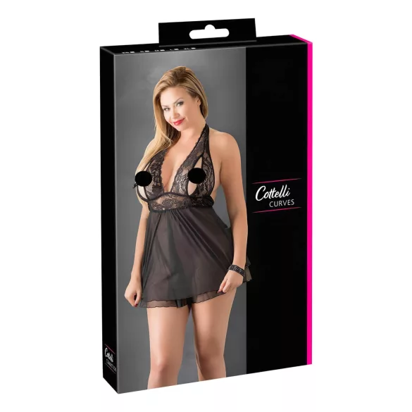 Cottelli Plus Size - babydoll koronkowy - czarny - 2XL