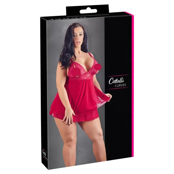 Cottelli Plus Size - babydoll koronkowy luźny - czerwony